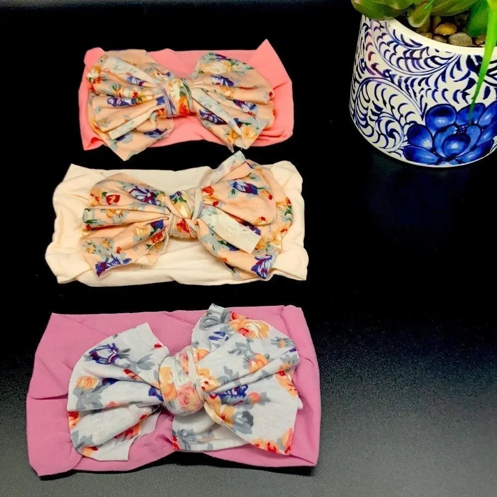 PACK Of 3 Infant Floral Bow Headbands